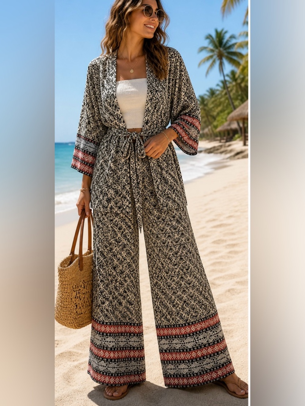 Nekane NKN Boho Kimono Belted Jacket Black Print Small / Medium NWT